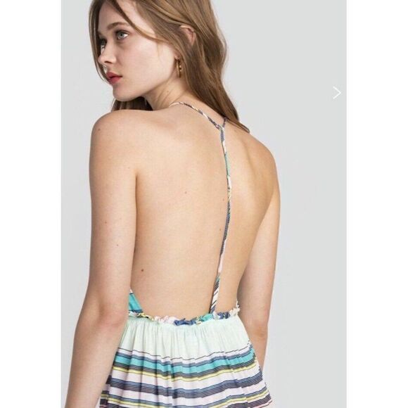 NWT WILDFOX Sz L STRIPED T BACK RUFFLE MINI COVER UP OPEN BACK DRESS $178 - Picture 3 of 10